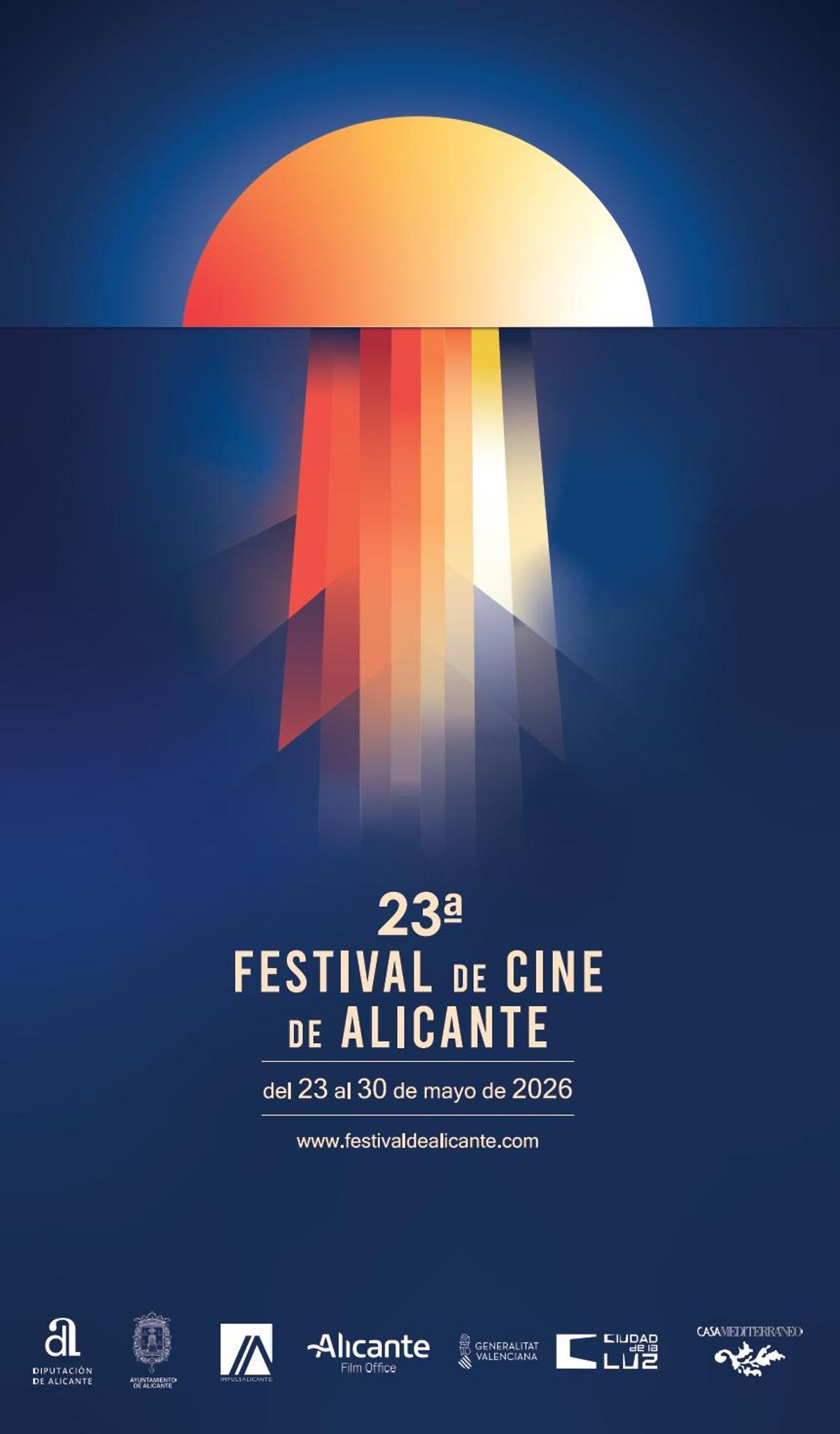 Cartel "La luz que proyecta historias", diseñado por Rocío Baños para el Festival de Cine de Alicante 2026